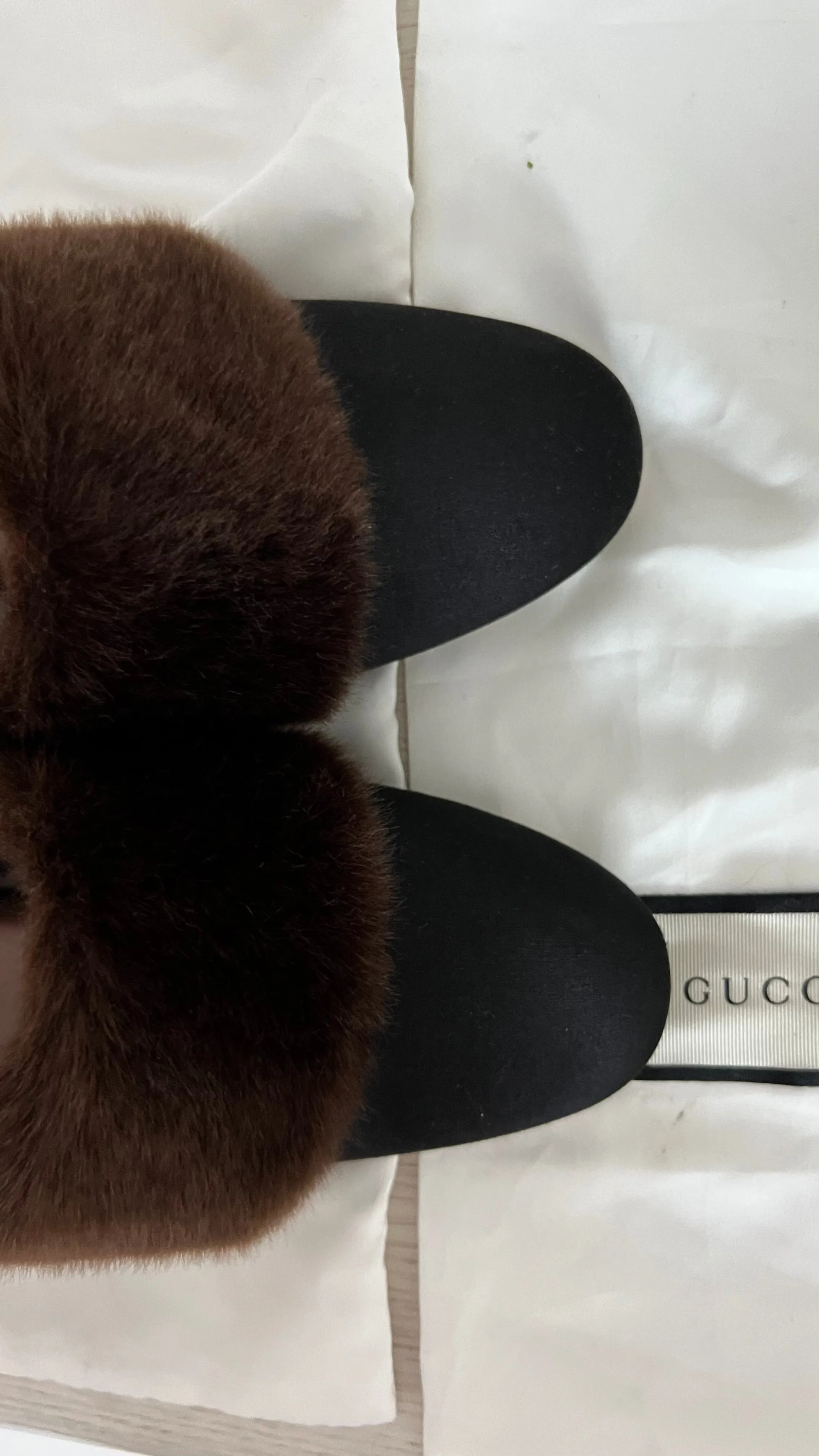 Gucci Faux Fur Crystal Candy Mules