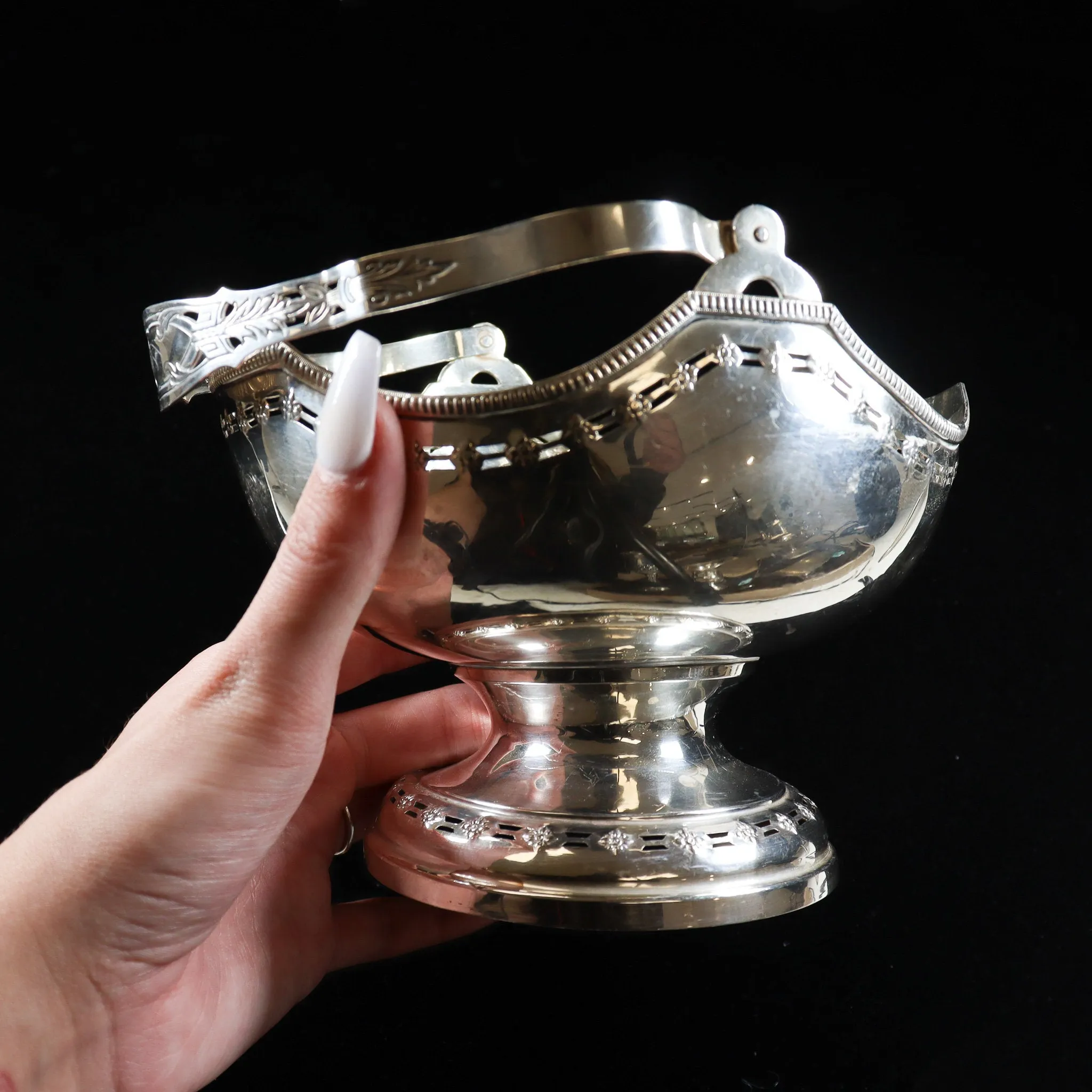 Handmade Sterling Silver Floral Engraved Bowl with Handle