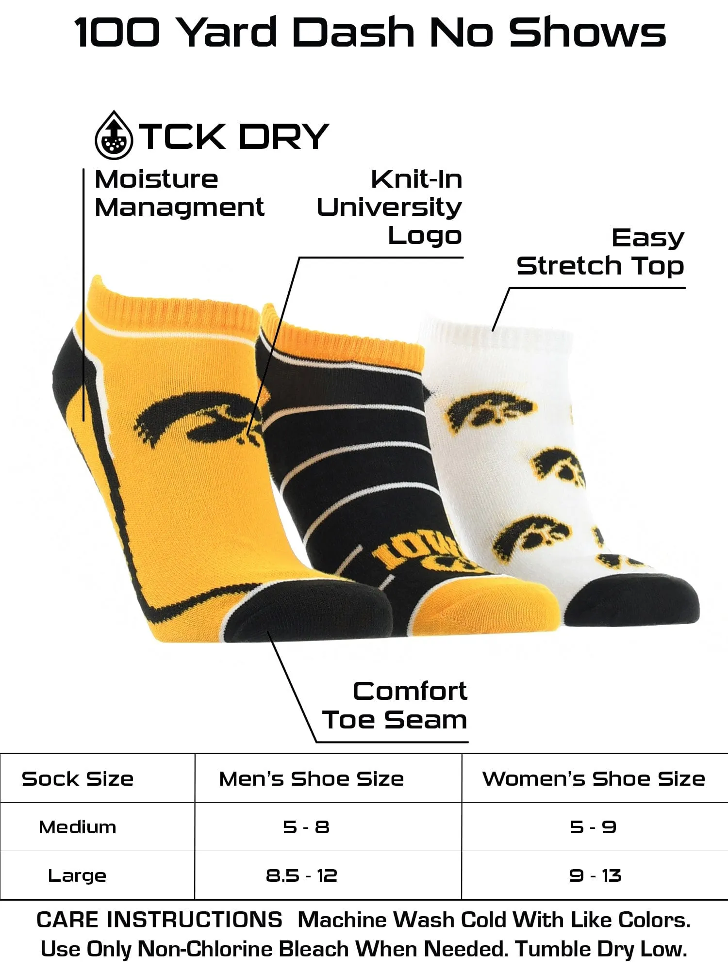 Iowa Hawkeyes No Show Socks Full Field 3 Pack