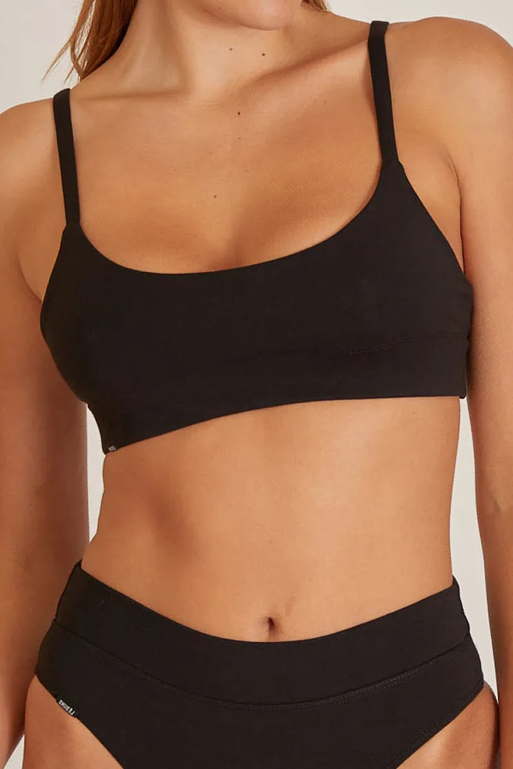 ISLA ORGANIC COTTON FINE STRAP CROP - BLACK