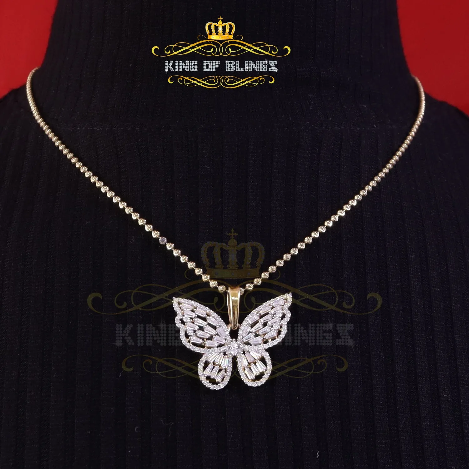 King Of Bling's Men's/Womens 925 Silver Yellow 1.75ct VVS 'D' Moissanite Butterfly Pendant