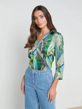 L’agence - Dani Silk Blouse - Sea Green Multi Belt Swirl