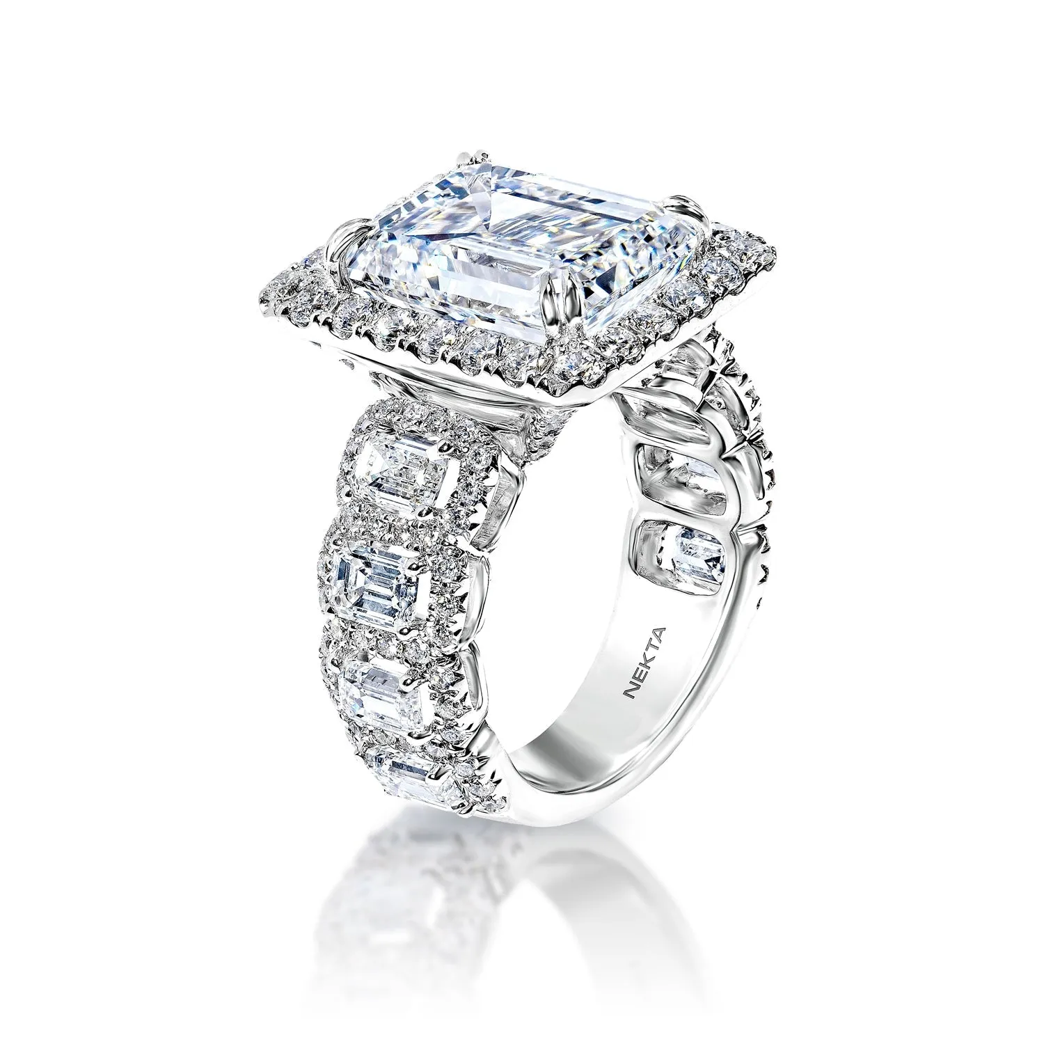 Lamya 11 Carat G VS1 Emerald Cut Lab Grown Diamond Engagement Ring in 18k White Gold. IGI Certified