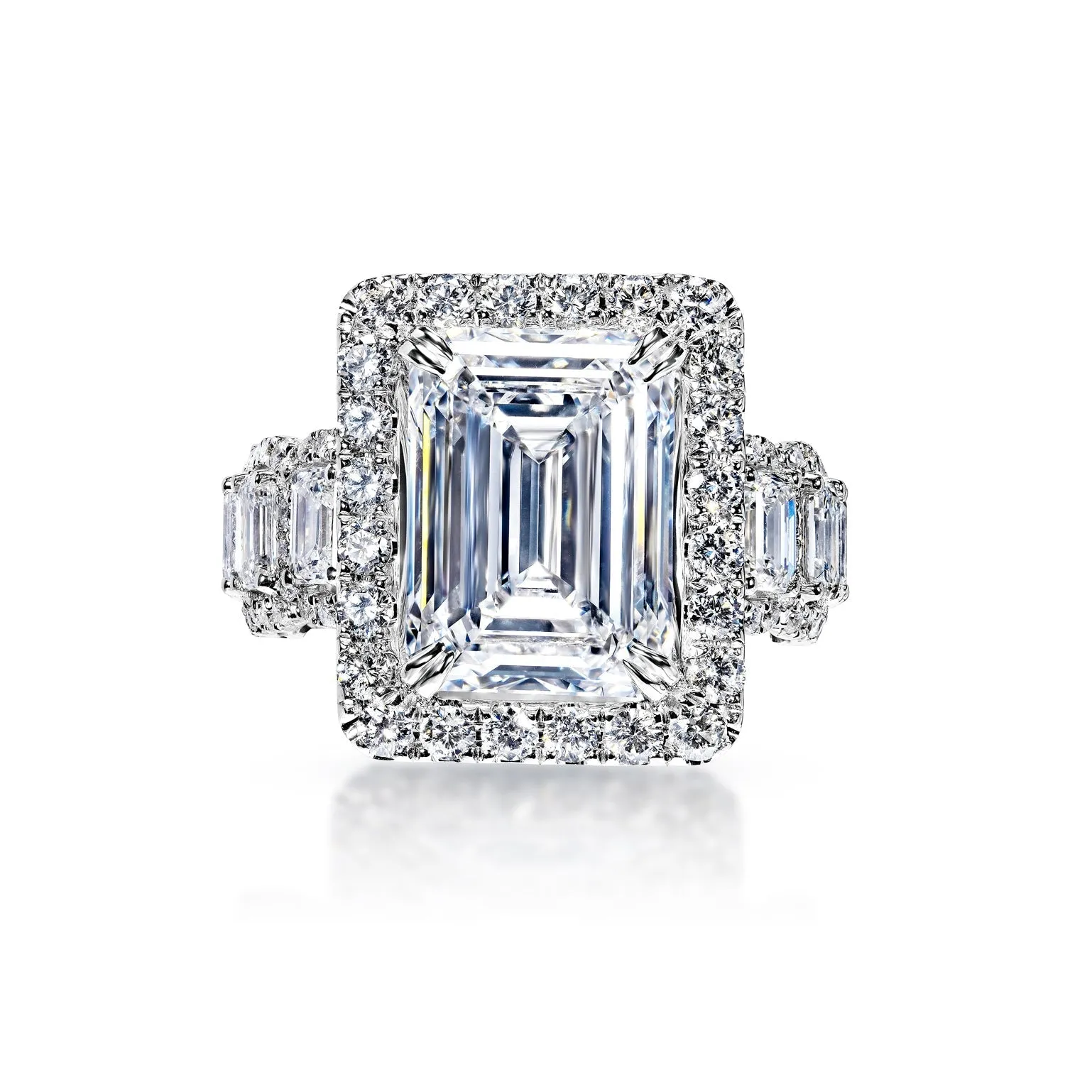 Lamya 11 Carat G VS1 Emerald Cut Lab Grown Diamond Engagement Ring in 18k White Gold. IGI Certified