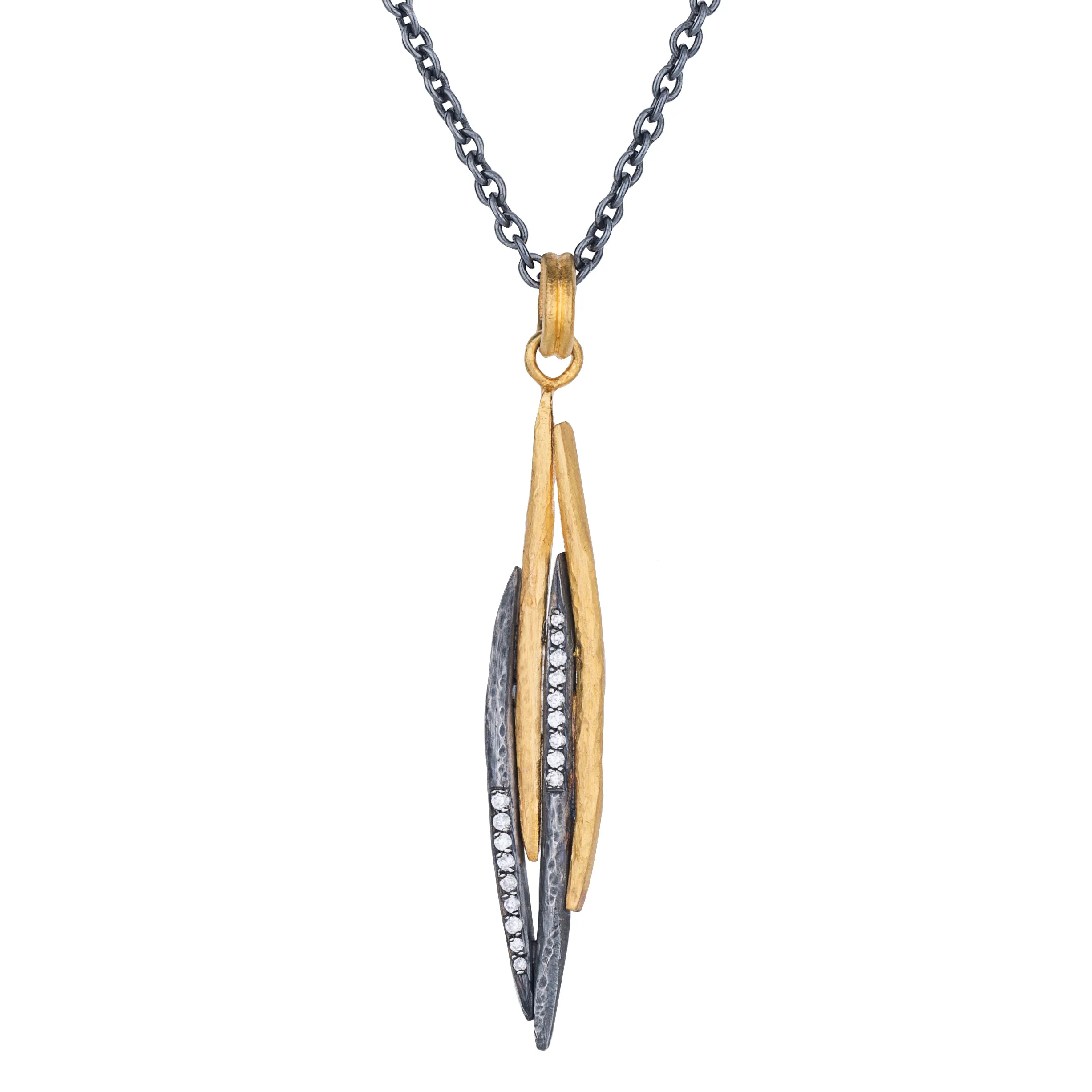 Lika Behar Zebra Drop Pendant Necklace Oxidized Silver & 24K Gold with Diamonds ZE-N-104-GOXD