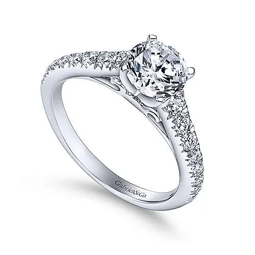 Mounting Only, 14K White Gold Round Diamond Engagement Ring