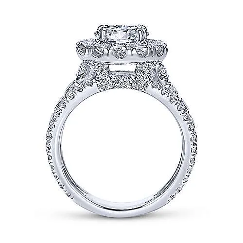 Mounting Only, 14K White Gold Round Halo Diamond Engagement Ring