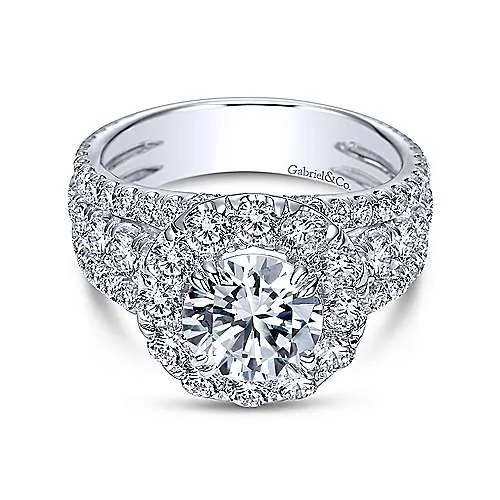 Mounting Only, 14K White Gold Round Halo Diamond Engagement Ring