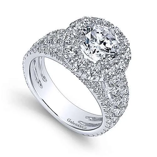 Mounting Only, 14K White Gold Round Halo Diamond Engagement Ring