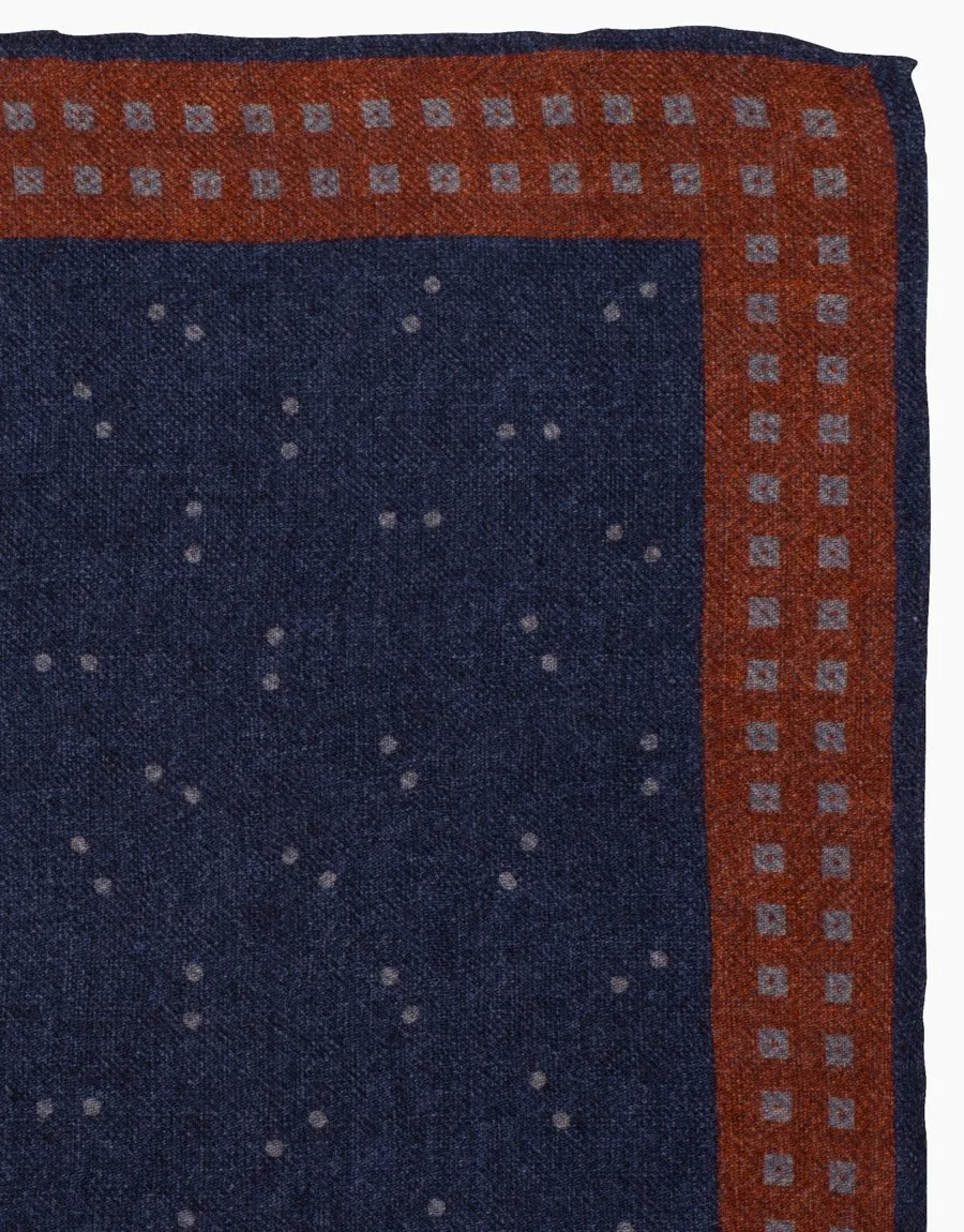 Navy & orange dot reversible silk pocket square