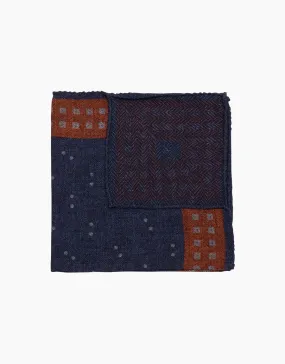 Navy & orange dot reversible silk pocket square