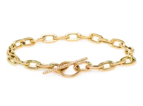 Oval Link Chain Bracelet with Pavé Diamond Toggle Closure