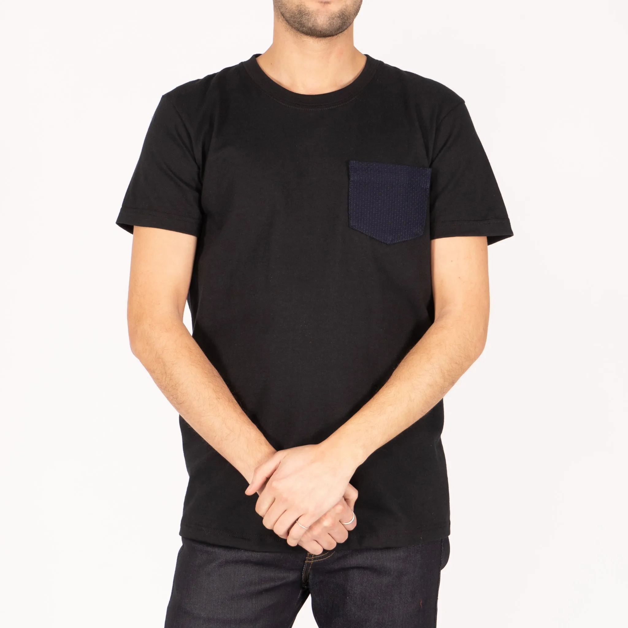 Pocket Tee - Black - Sashiko Double Gauze