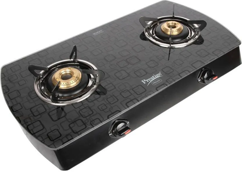 Prestige Premia Schott Designer Series GlassTop, 2 Burner Gas Stove, Black (GTS 02D)