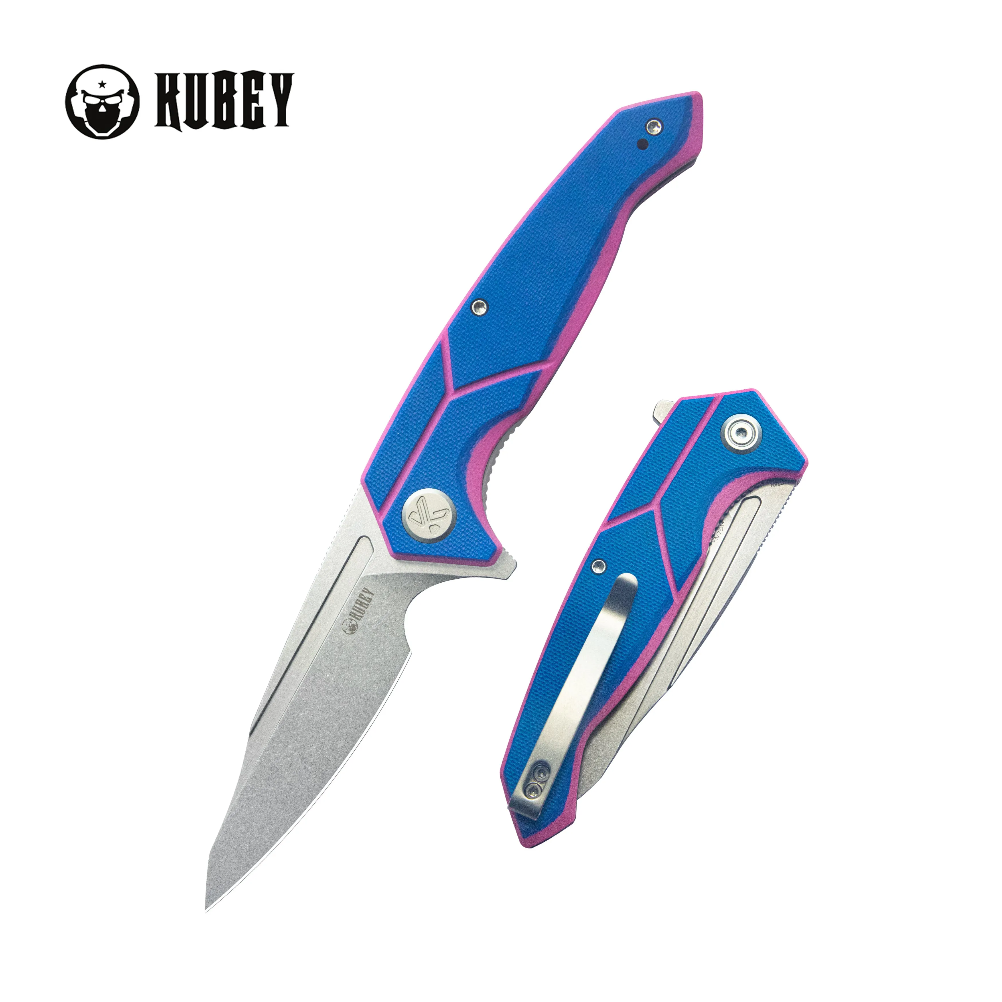 RBC-1 Outdoor Flipper Knife Blue Pink G10 Handle 3.46 Stonewash 14C28N KU373C