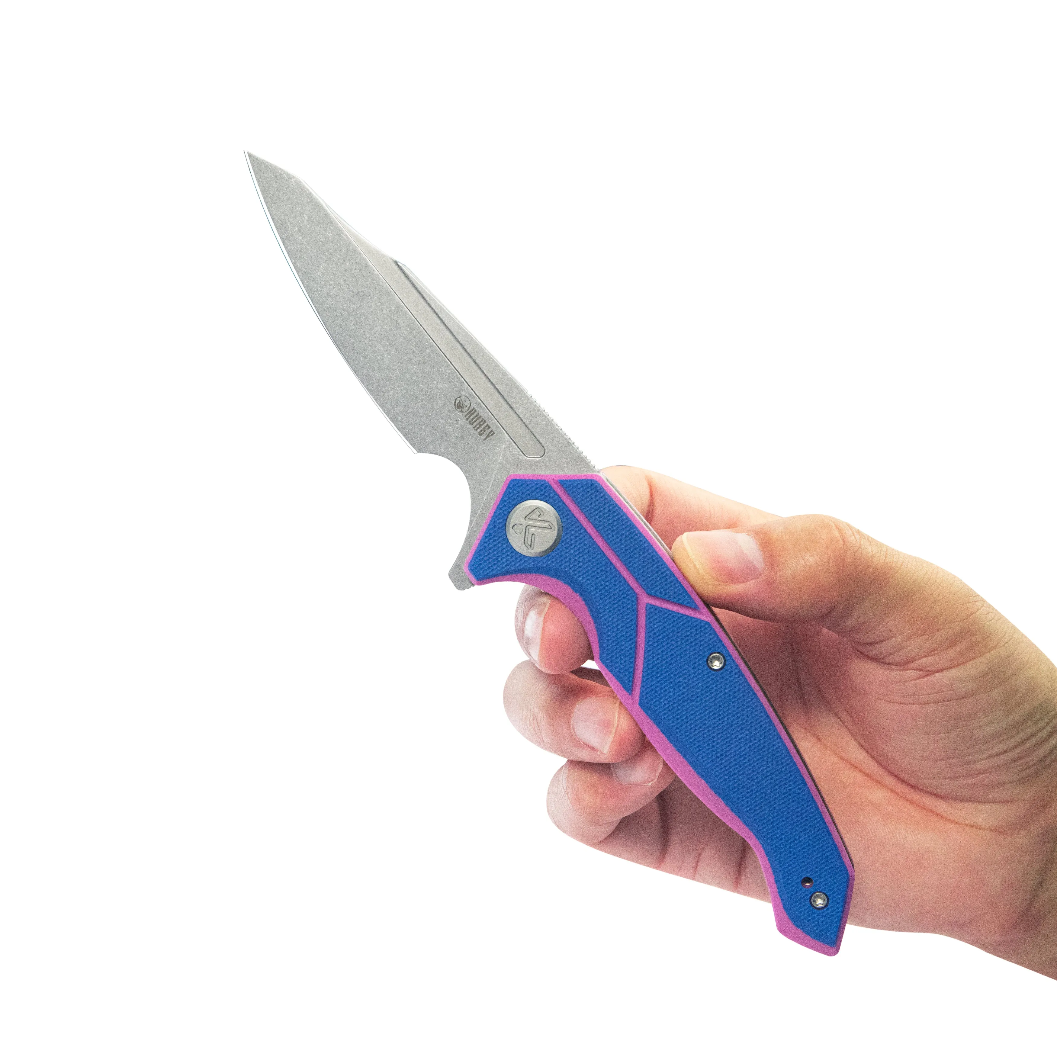 RBC-1 Outdoor Flipper Knife Blue Pink G10 Handle 3.46 Stonewash 14C28N KU373C