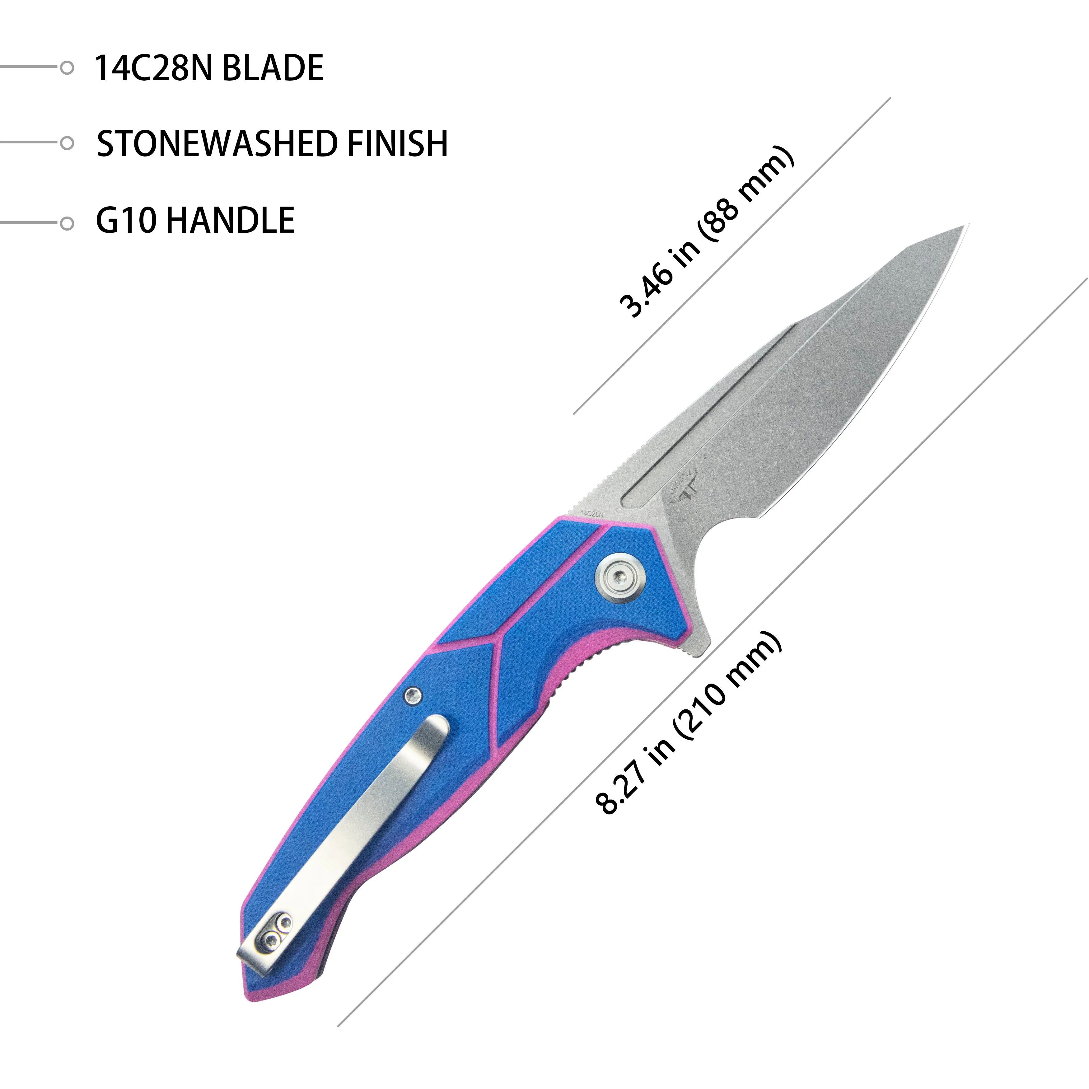 RBC-1 Outdoor Flipper Knife Blue Pink G10 Handle 3.46 Stonewash 14C28N KU373C