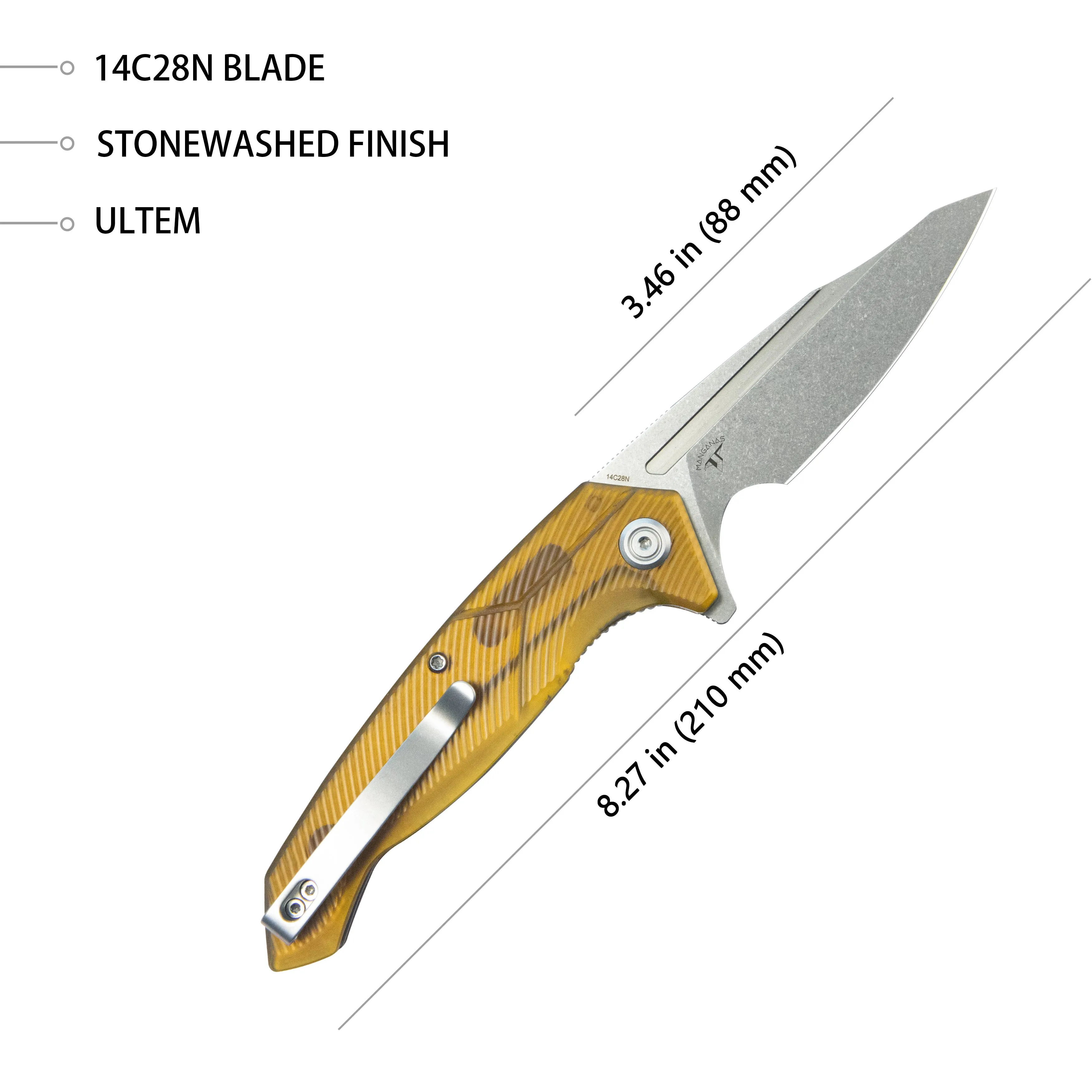 RBC-1 Outdoor Flipper Knife Ultem Handle 3.46 Stonewash 14C28N KU373D