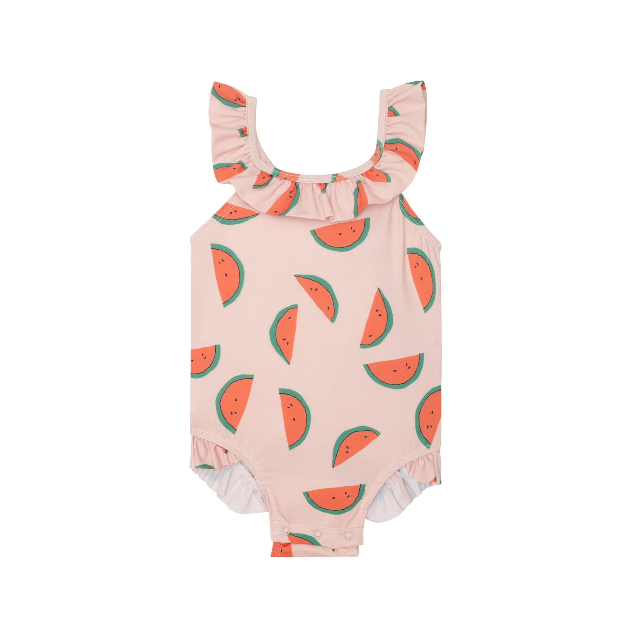 Recycled Polyester Sea Foam Dotted Ruffle Kid Swimsuit