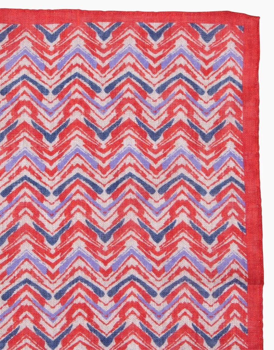 Red Print Linen Pocket Square