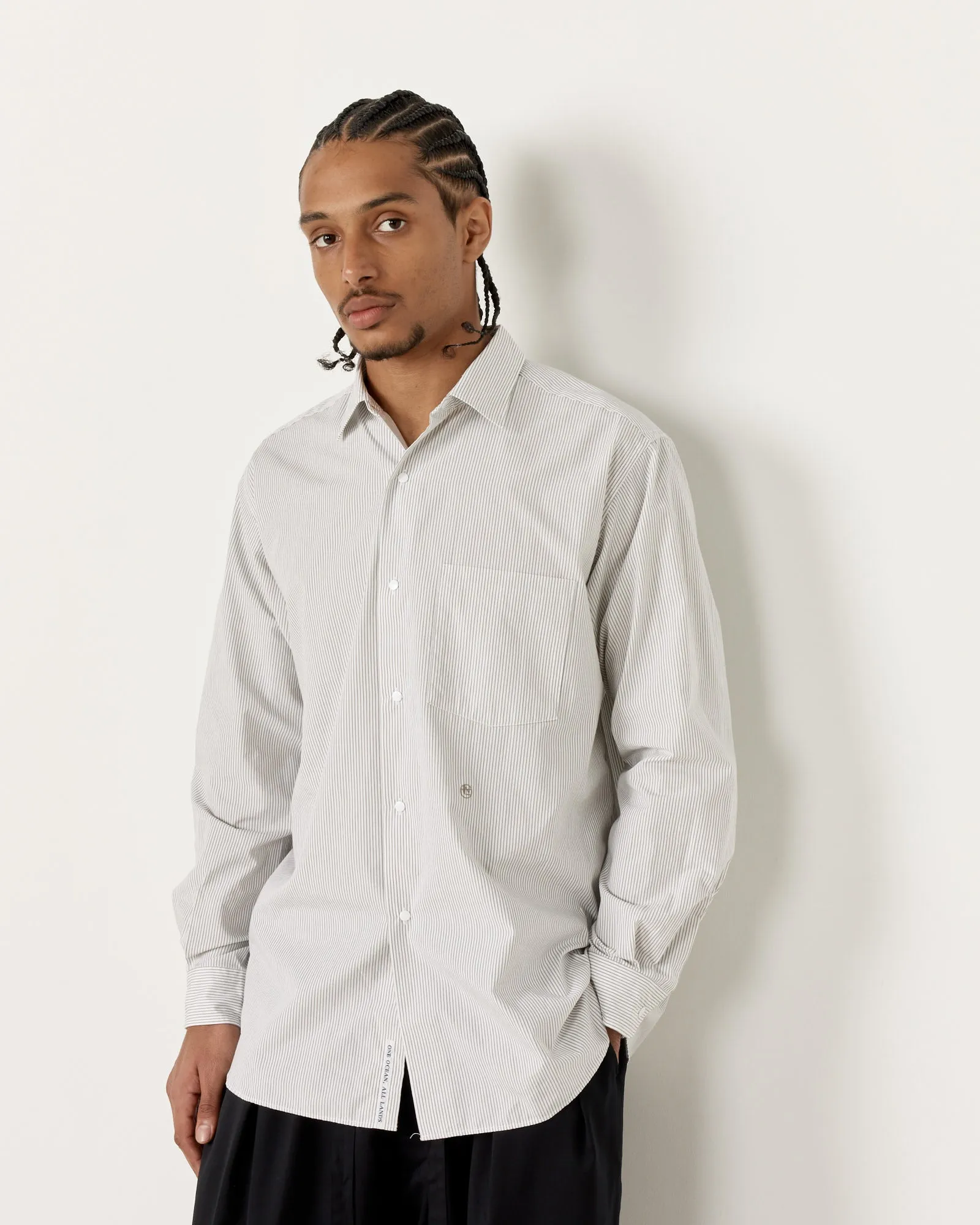 Regular Collar Stripe Wind Shirt in Beige