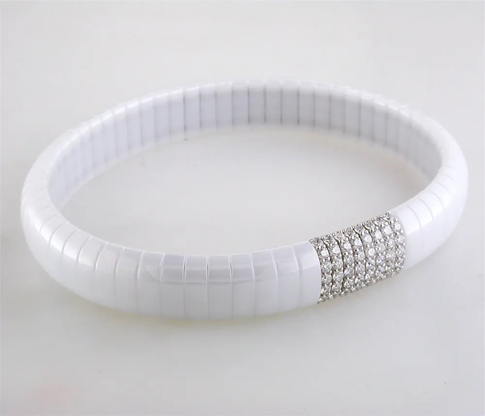 Roberto Demeglio Pura White Ceramic Bracelet 8 Diamond Section White Gold GC4B1DBOB