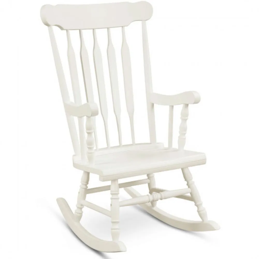 Rocking Chair with Solid Wooden Frame for Garden and Patio-White