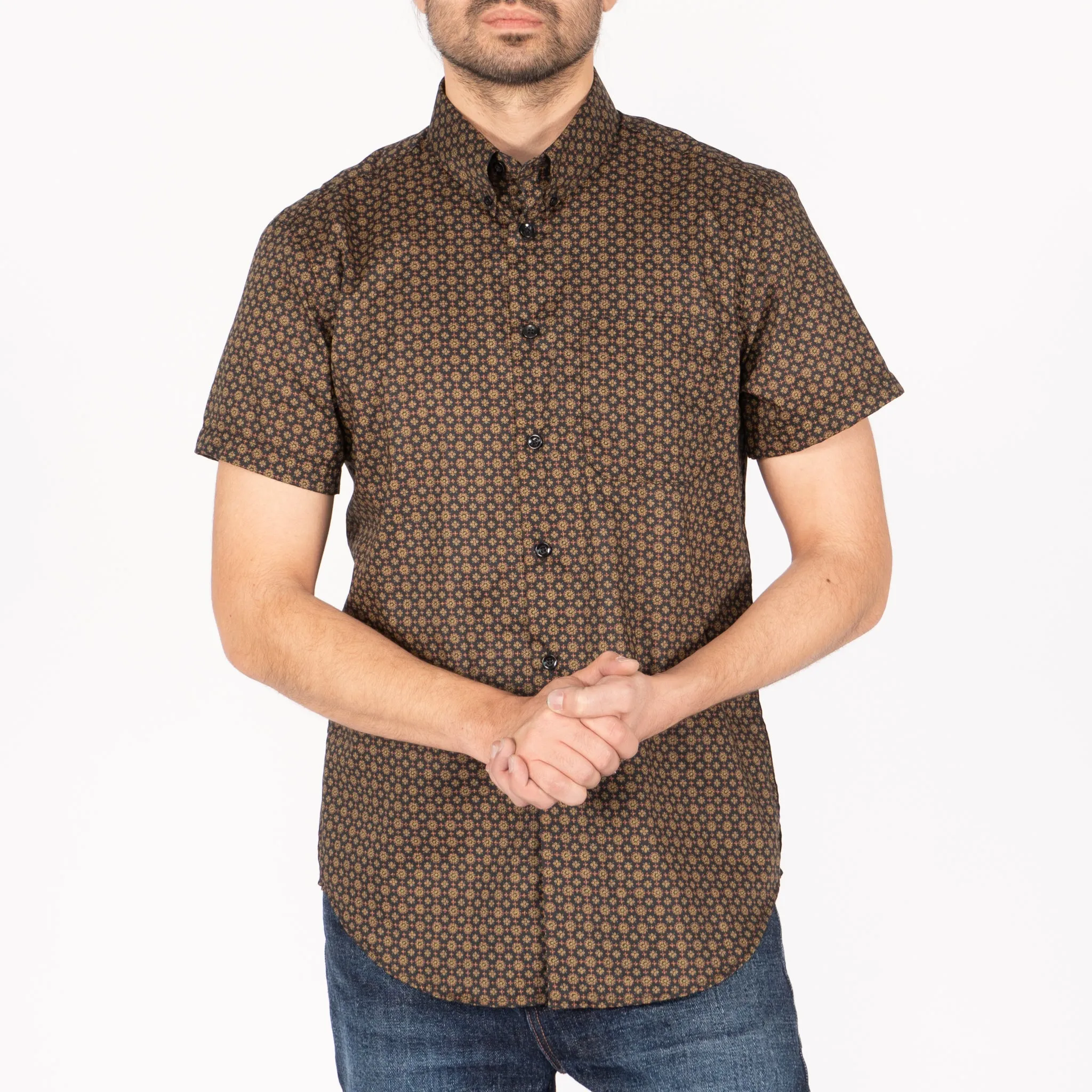 Short Sleeve Easy Shirt - Medallions Print - Black