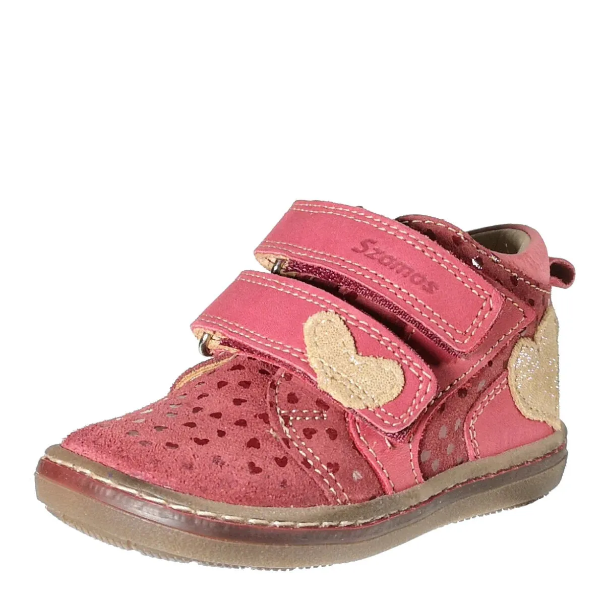 Szamos Kid Girl Sneakers Red With Beige Heart Decor - Made In Europe