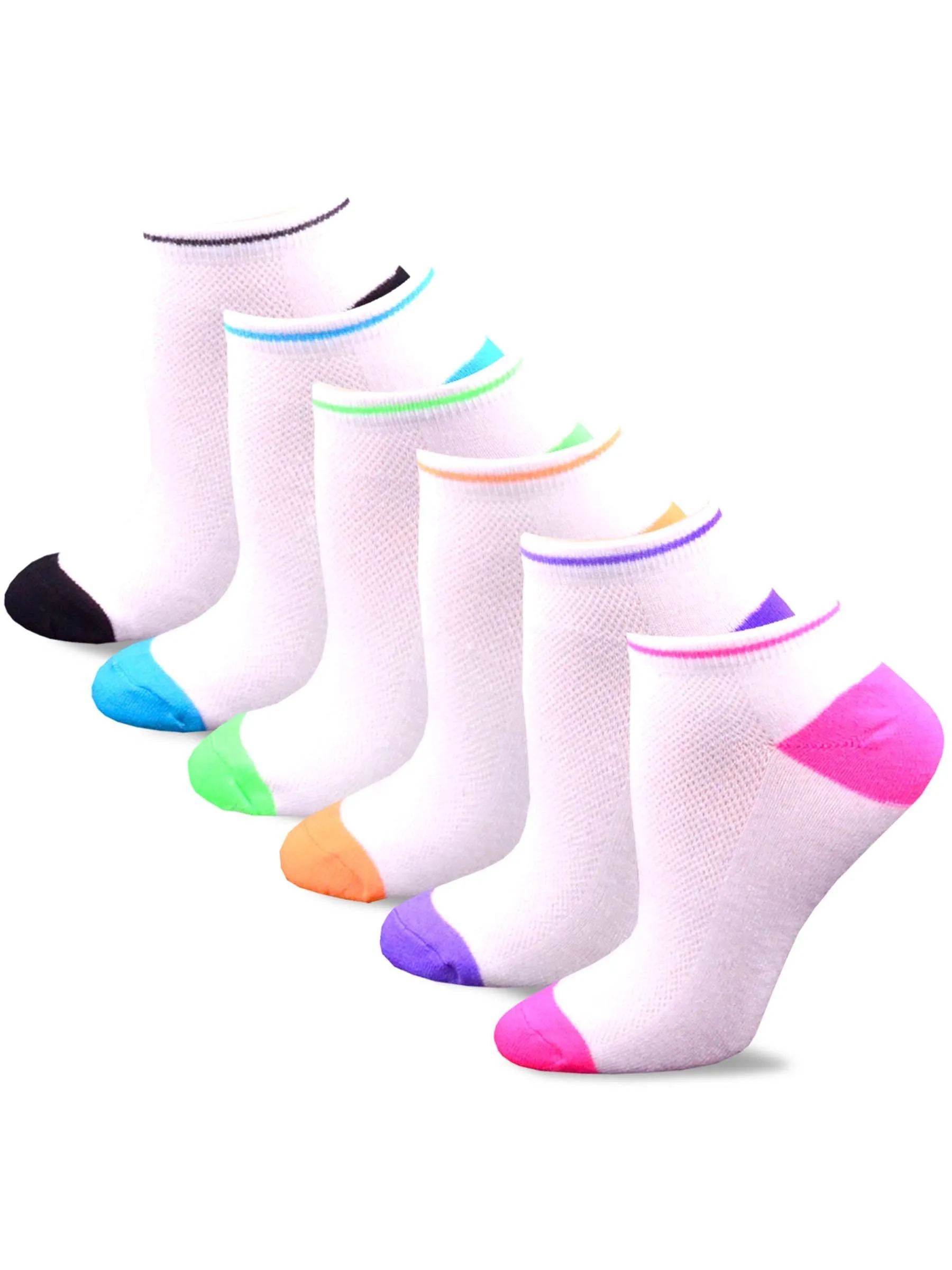 TeeHee Socks Women's Casual Acrylic No Show Bright Neon Tip 6-Pack (10226)