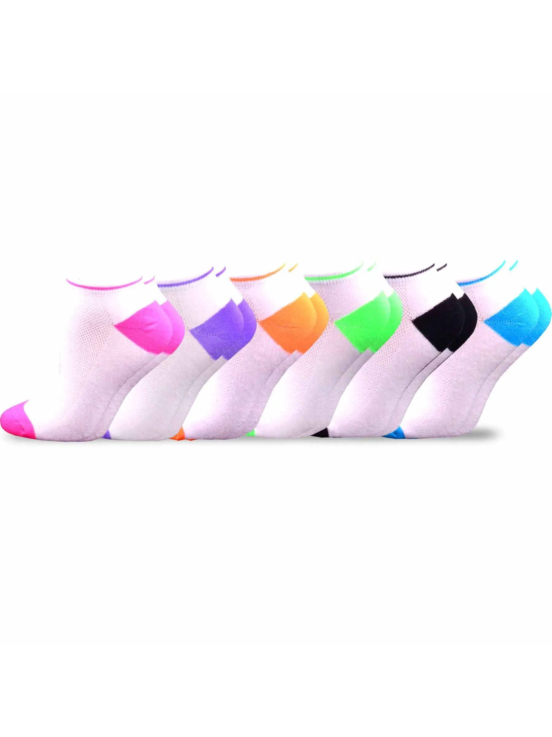 TeeHee Socks Women's Casual Acrylic No Show Bright Neon Tip 6-Pack (10226)