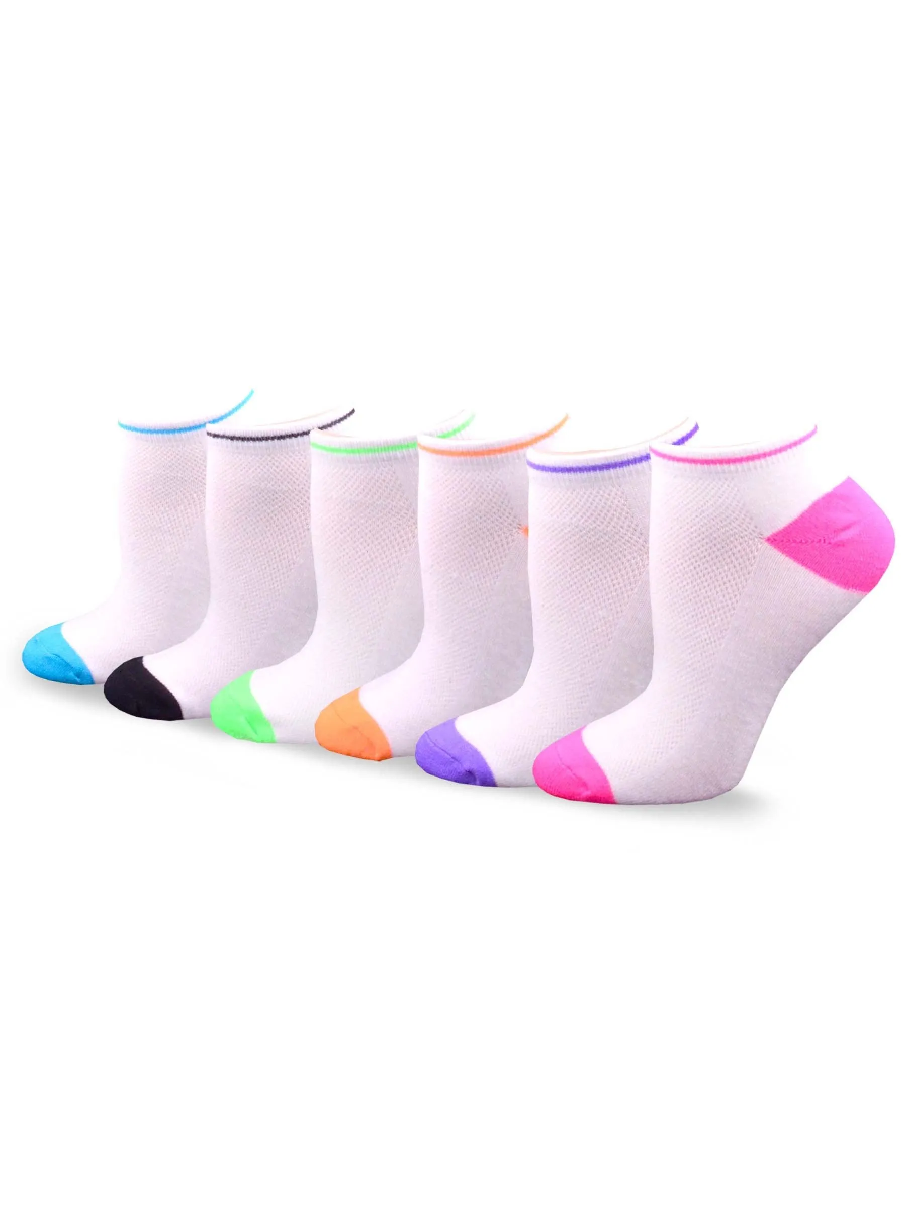 TeeHee Socks Women's Casual Acrylic No Show Bright Neon Tip 6-Pack (10226)