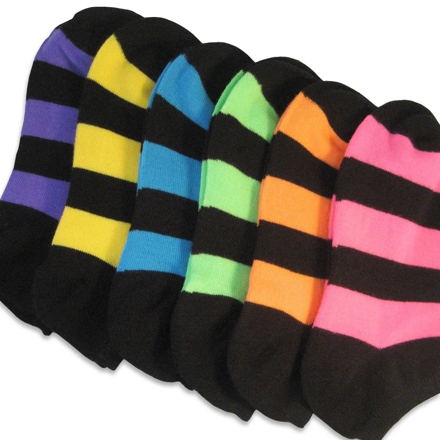 TeeHee Socks Women's Casual Acrylic No Show Neon Stripe 6-Pack (10219)