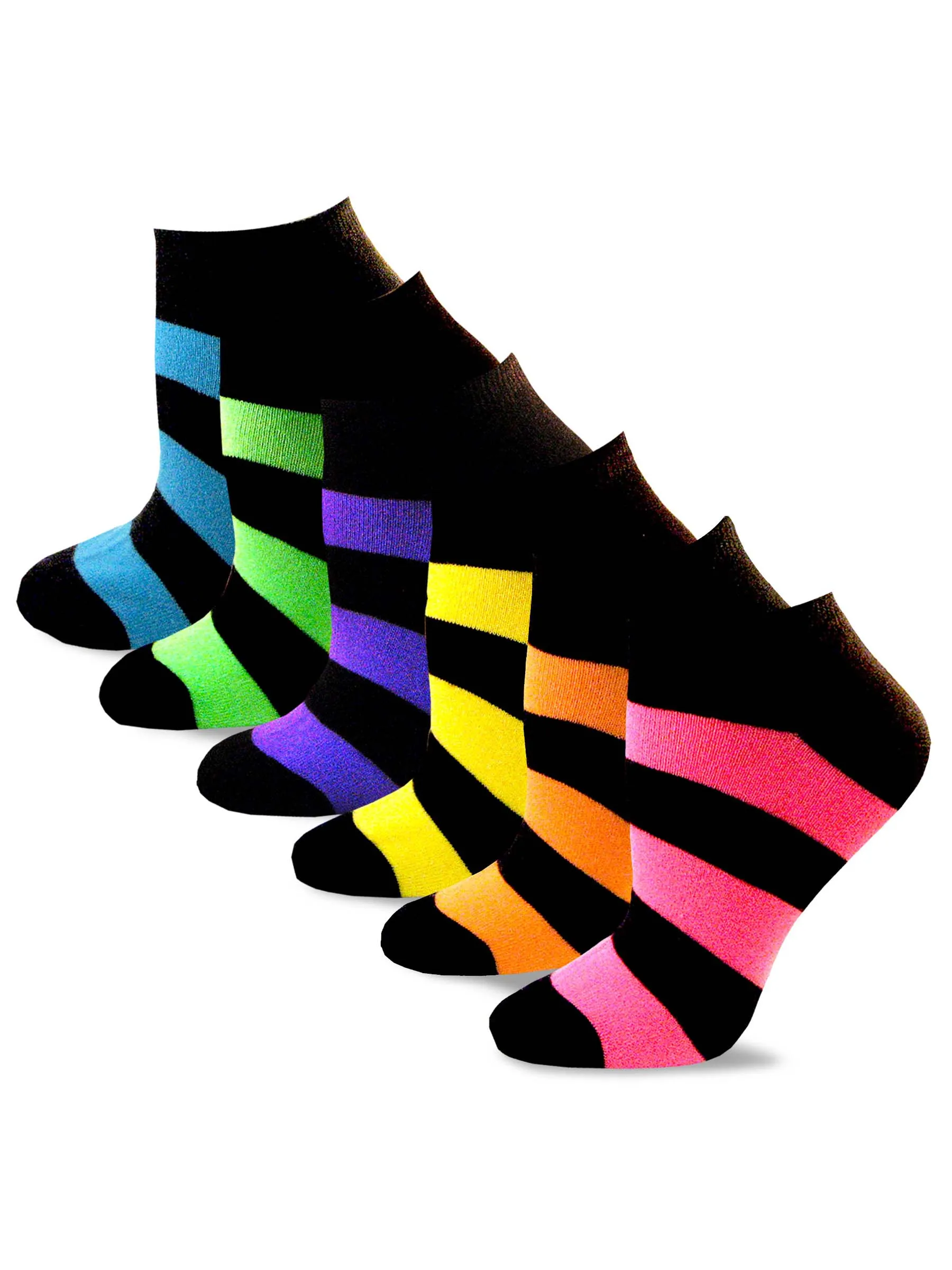 TeeHee Socks Women's Casual Acrylic No Show Neon Stripe 6-Pack (10219)