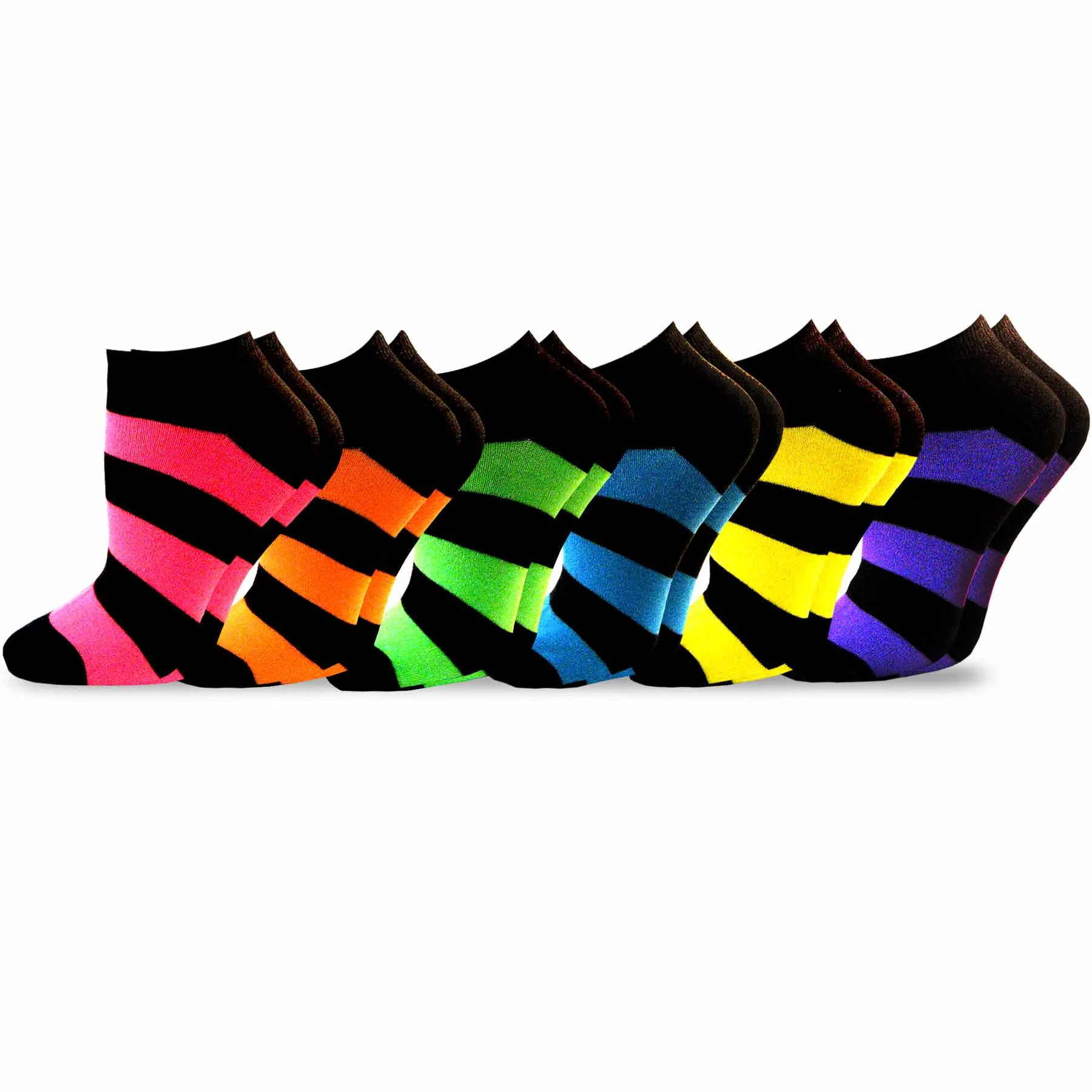 TeeHee Socks Women's Casual Acrylic No Show Neon Stripe 6-Pack (10219)