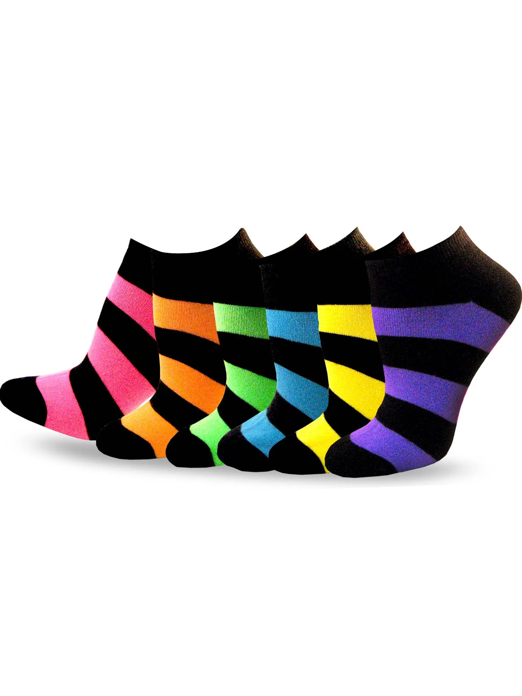 TeeHee Socks Women's Casual Acrylic No Show Neon Stripe 6-Pack (10219)