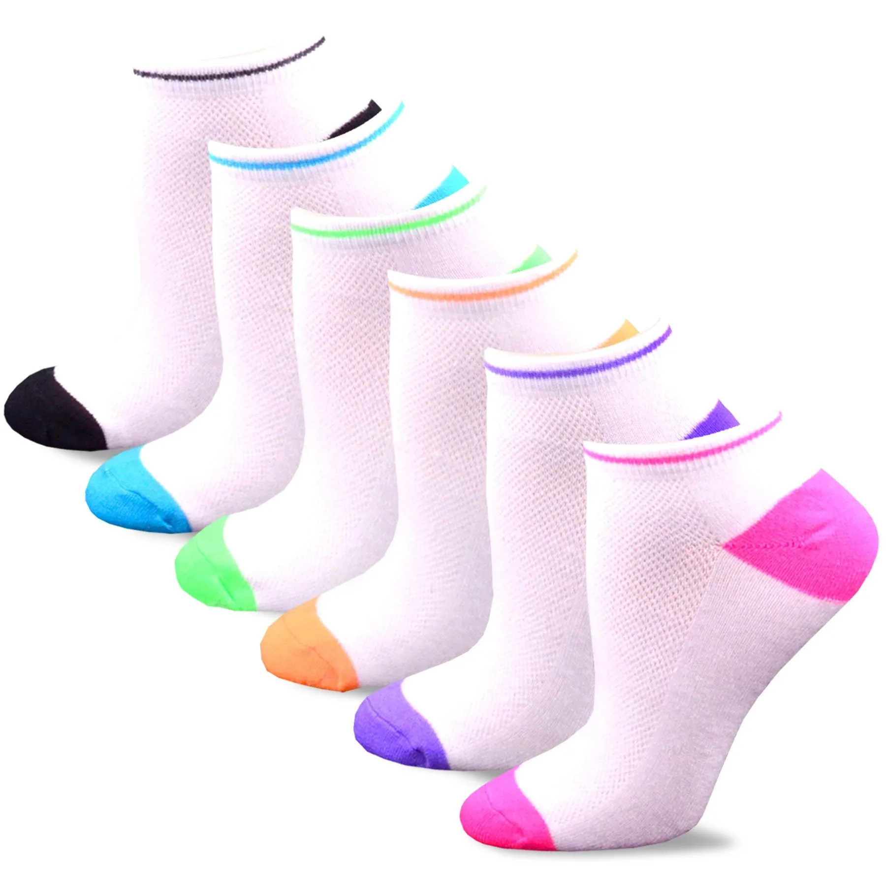 TeeHee Socks Women's Causal Acrylic No Show Bright Neon 18-Pack (12068)