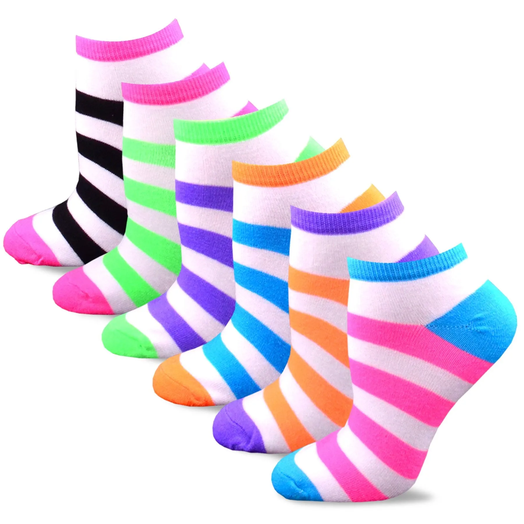 TeeHee Socks Women's Causal Acrylic No Show Bright Neon 18-Pack (12068)