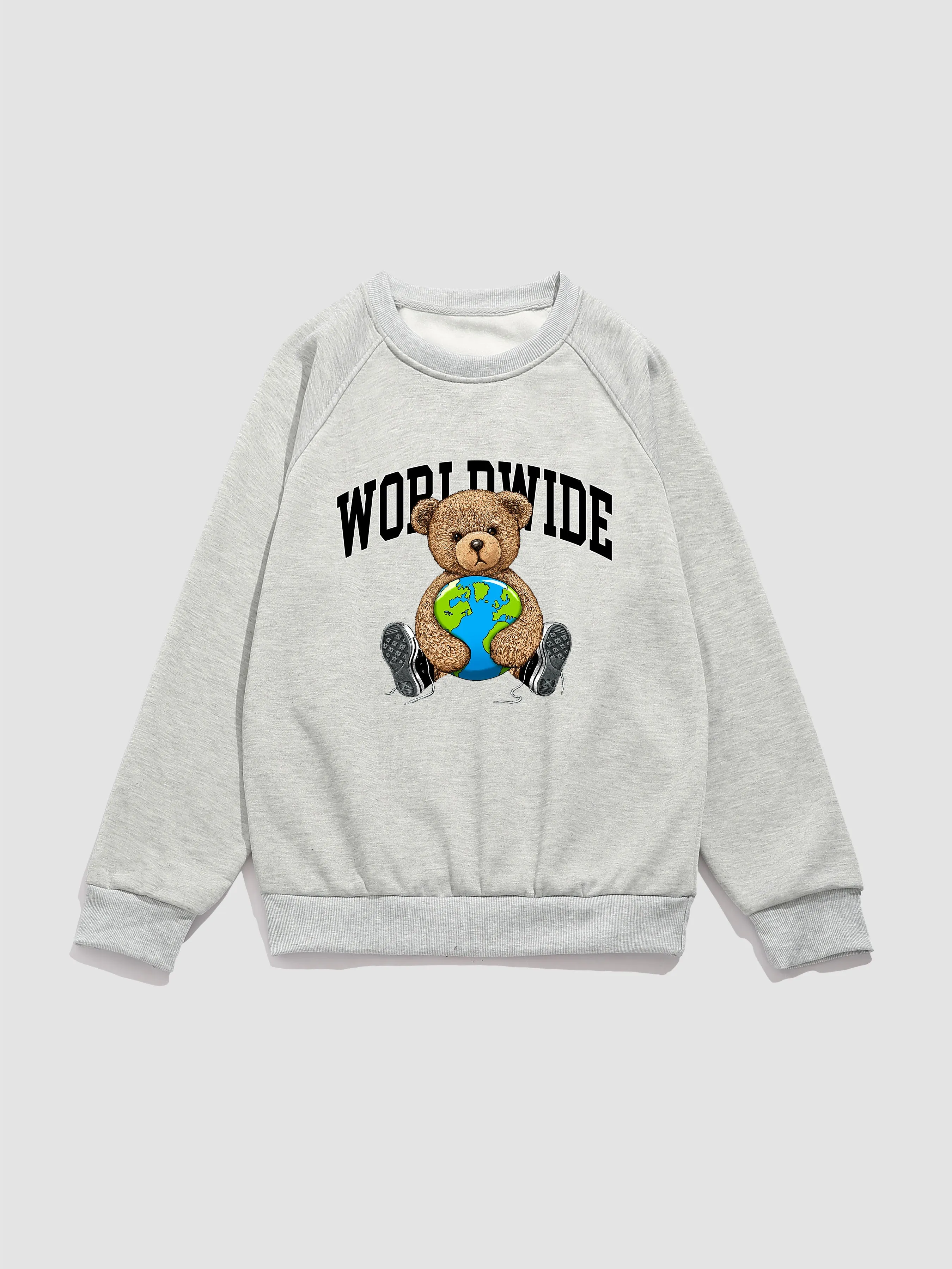 Worldwide Bear Print Raglan Sleeves Sweatshirt