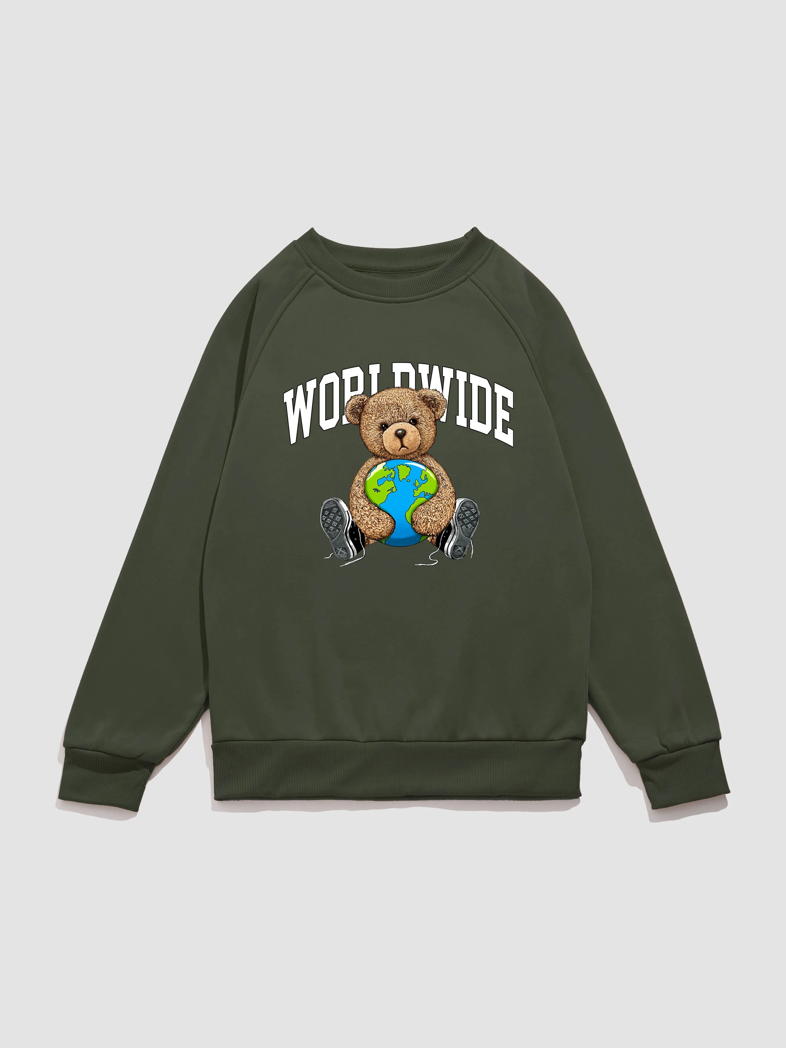 Worldwide Bear Print Raglan Sleeves Sweatshirt