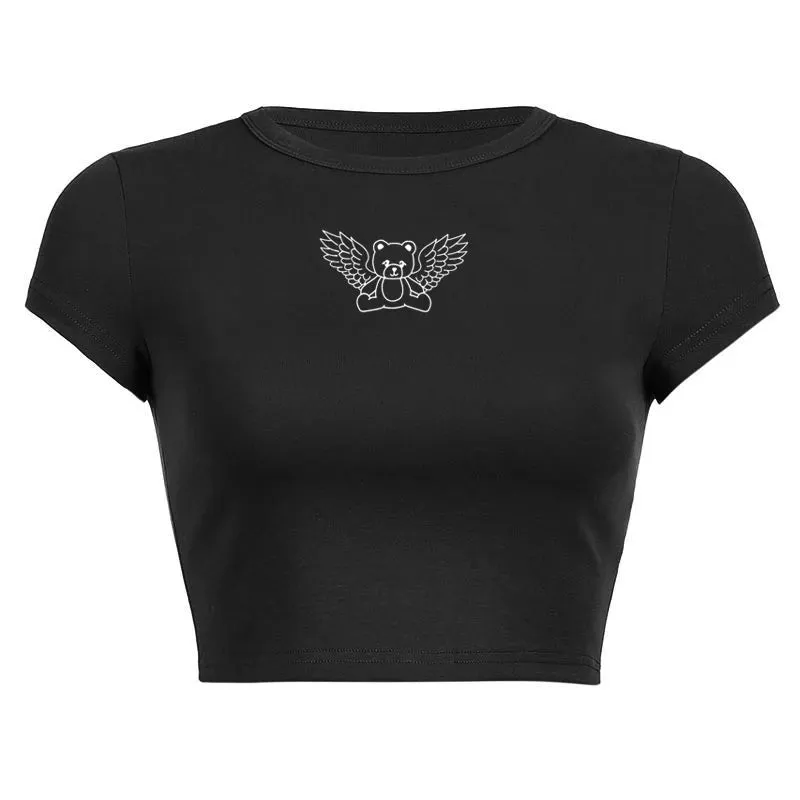 Y2k Angel Bear Crop Retro Tees